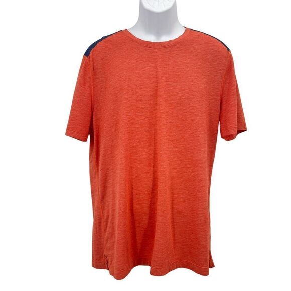 Lululemon Train and Gain Shirt Mens Large Orange Blue Crewneck Stretch Athletic - Picture 2 of 7